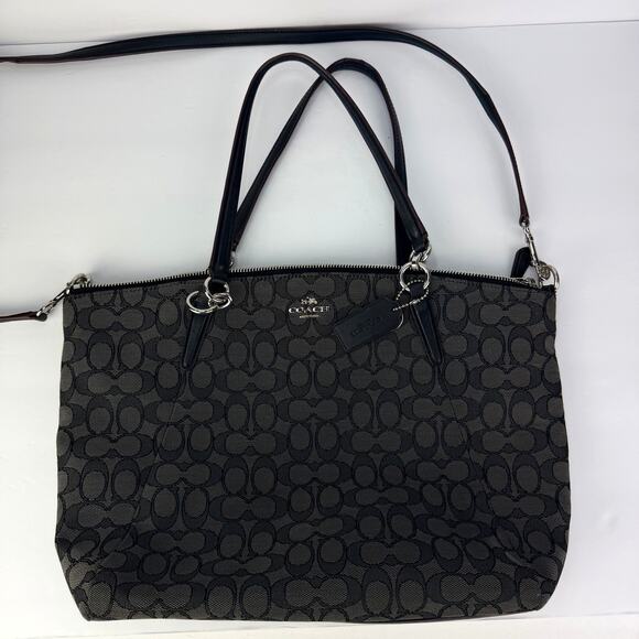 EUC Coach Kelsey Large Zip Signature Canvas Black/Grey Silver Satchel Purse - Picture 10 of 12